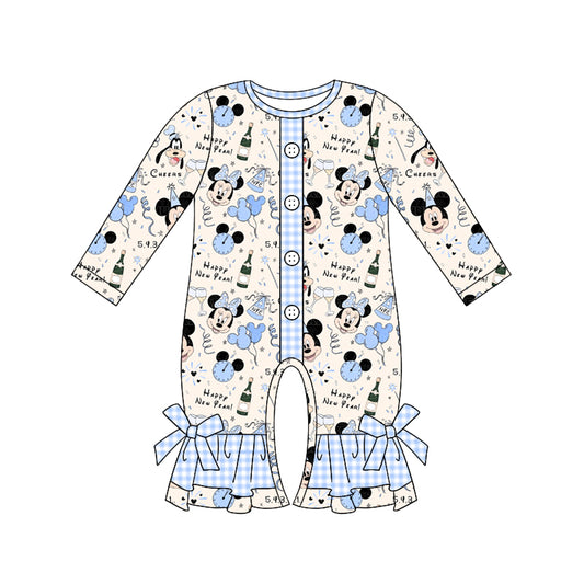 Baby Girl Long Sleeves Cartoon Birthday Blue Romper