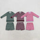 Sibling Baby Girls Kids Long Sleeves Stripes Shirts Pockets Shorts Sets Yoga Active Clothes