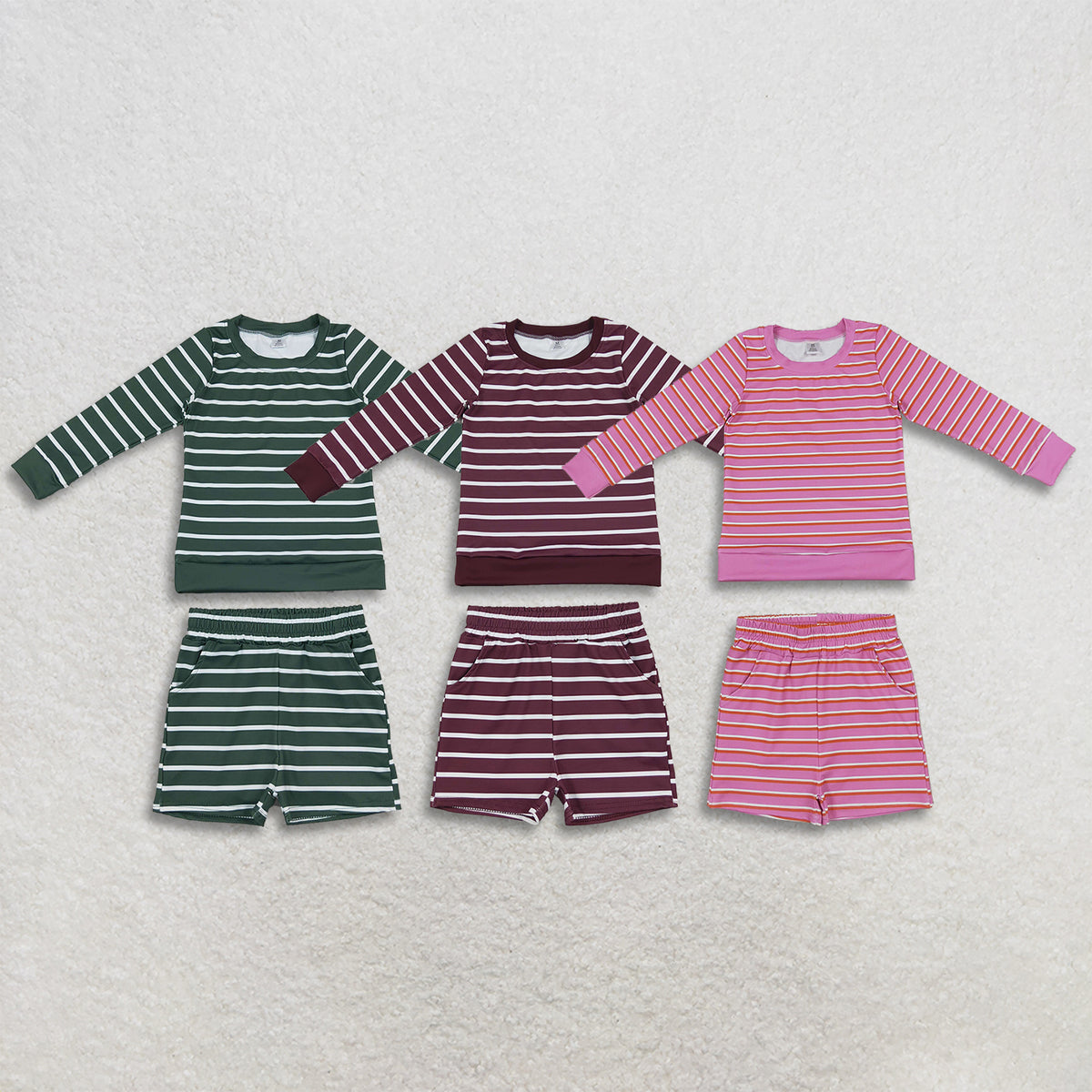 Sibling Baby Girls Kids Long Sleeves Stripes Shirts Pockets Shorts Sets Yoga Active Clothes