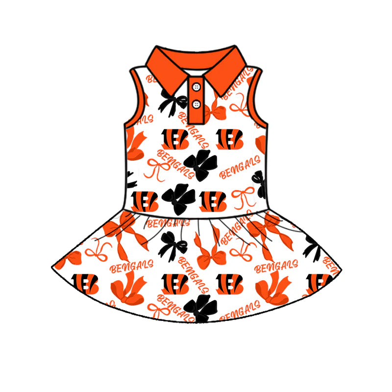 ( Moq 5 each style ) Baby Girl Toddler B Team Orange Bows Sibling Skort Dress Set 6.11