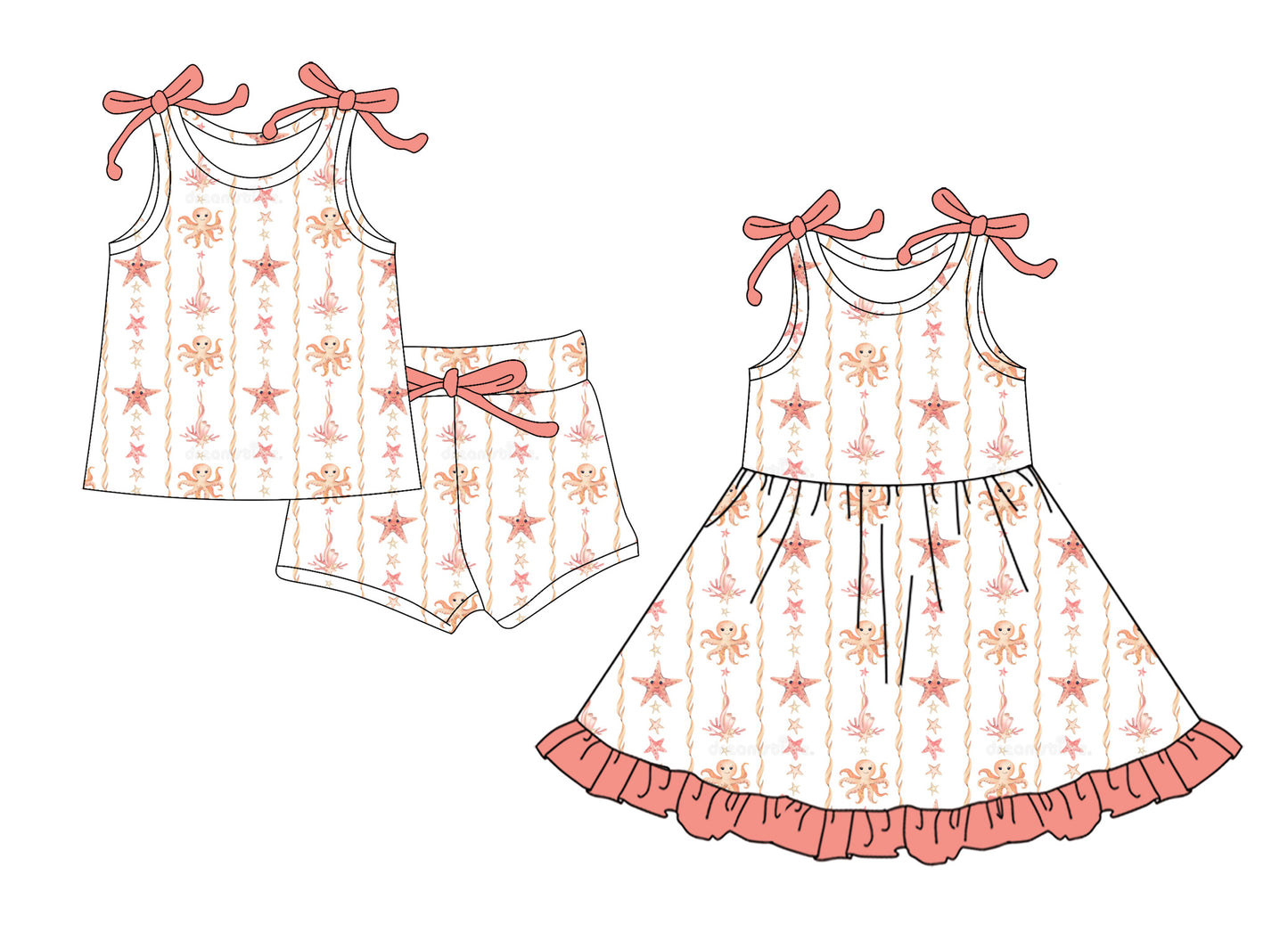 ( Moq 5 Each Style ) Baby Girls Kids Summer Bows Sleeveless Sibling Dress Set