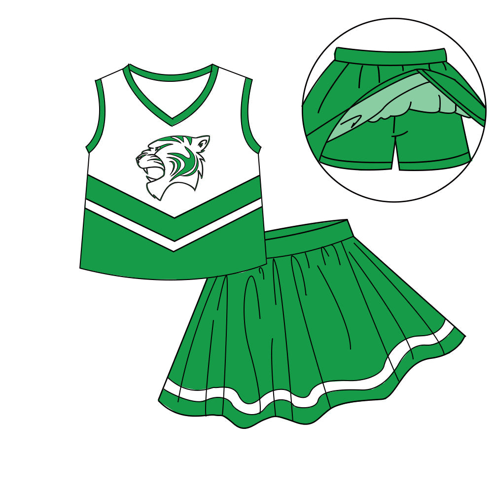 ( Moq 5 each style ) Baby Boy Girl Team Cheer Sibling Shirt Tigers Bows Dress Set 8.4