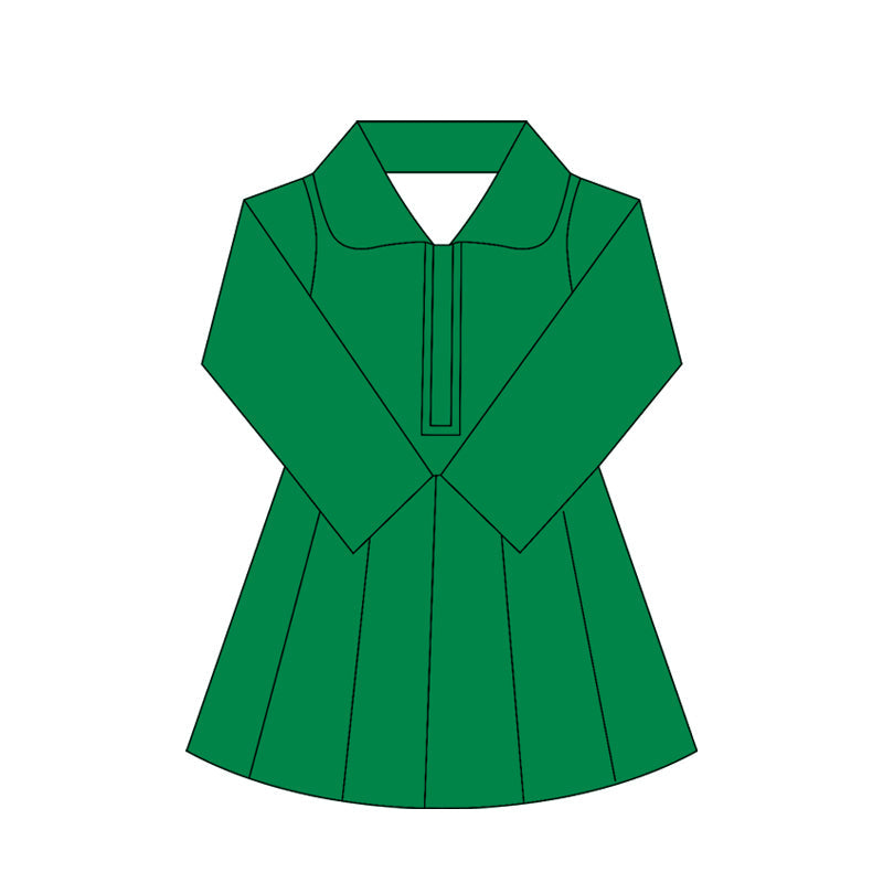 ( Moq 10 ) Baby Girl Green Long Sleeves Zipper Activity Wear Yoga Knee Length Dress