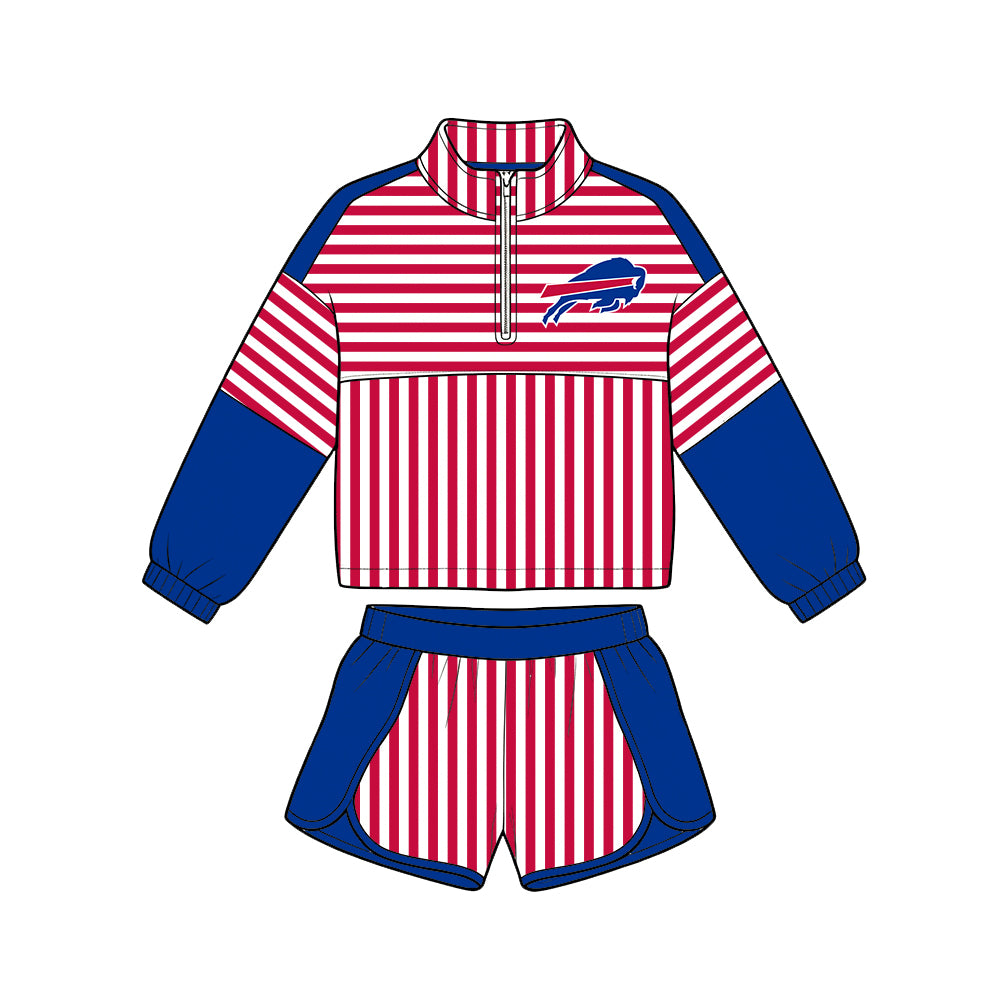 ( Moq 5 ) Baby Girls Kids Long Sleeves Zipper Pullover Stripes Shorts Team Set Clothes