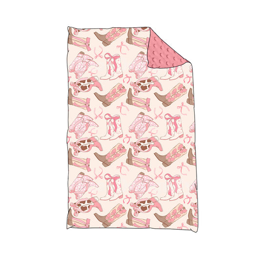 Baby Girl Infant Western Boots Bows Pink Blanket