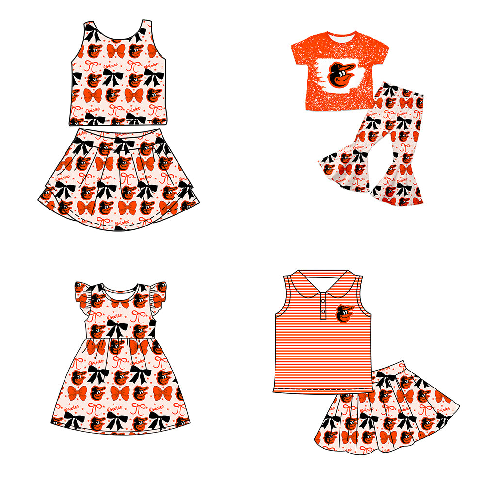 ( Moq 5 each style ) Baby Boy Girl Toddler Team Bows ‌Orange Sibling Dress Set 6.17