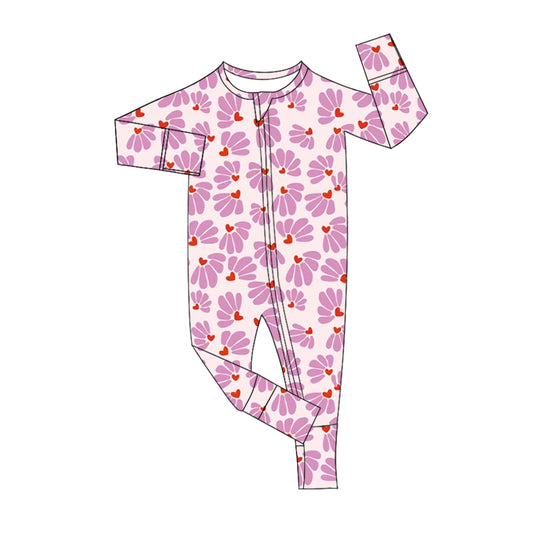 Baby Girl Long Sleeves Flower Pink Zipper Romper