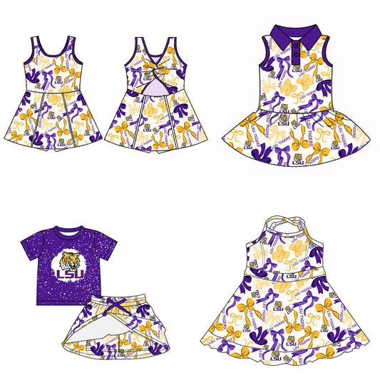 ( Moq 5 each style ) Baby Girl Team LSU Sibling Bows Dress Set 5.13