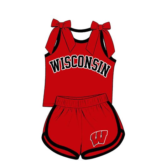 ( Moq 5 ) Baby Girls Kids Sleeveless Bows Shirt Shorts Team Set Cheer Clothes