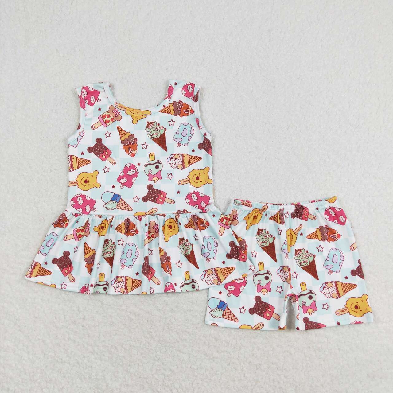 Baby Girl Sleeveless Bears Popsicle Tops Shorts Set