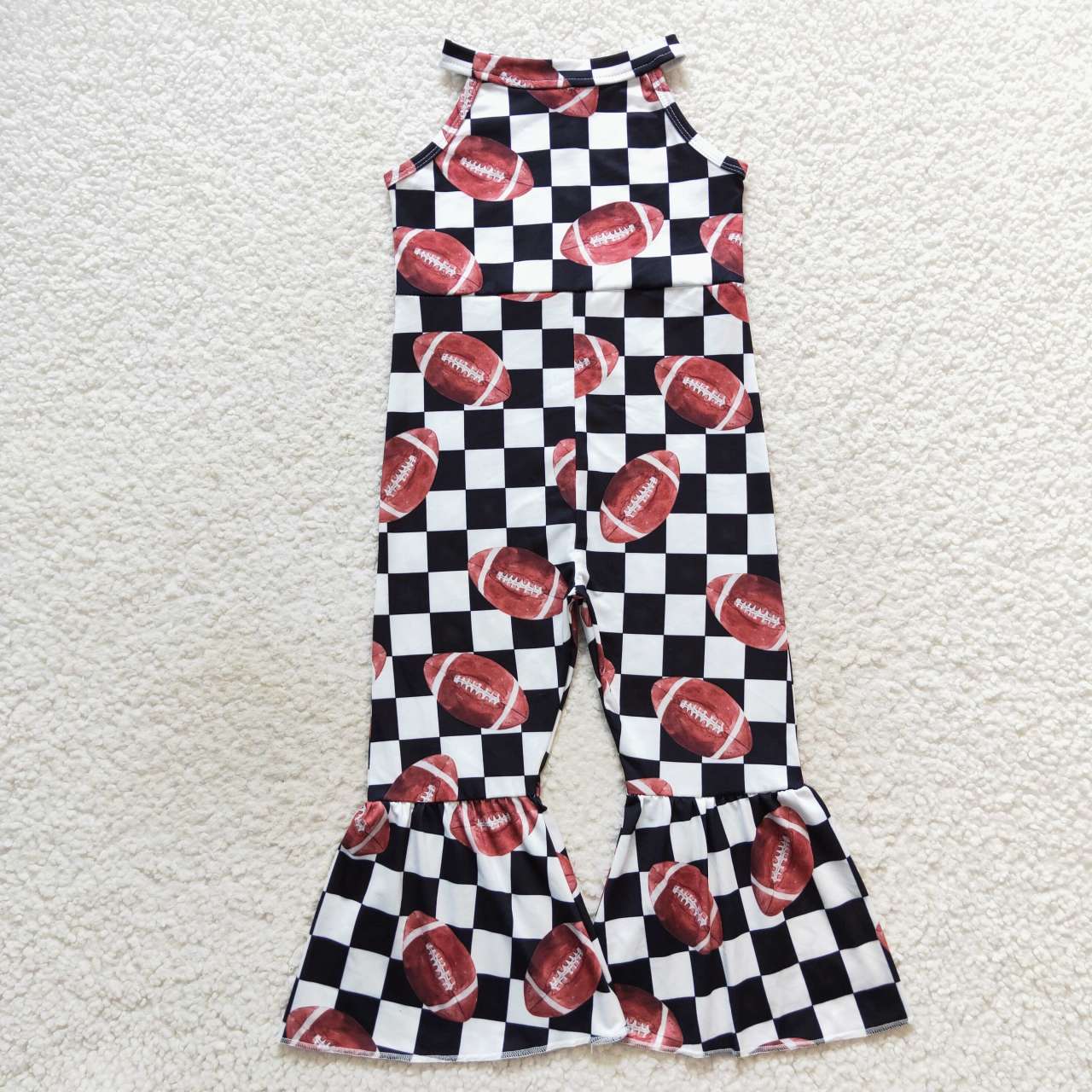 SR0445 Baby Girl Football Checkered Jumpsuit