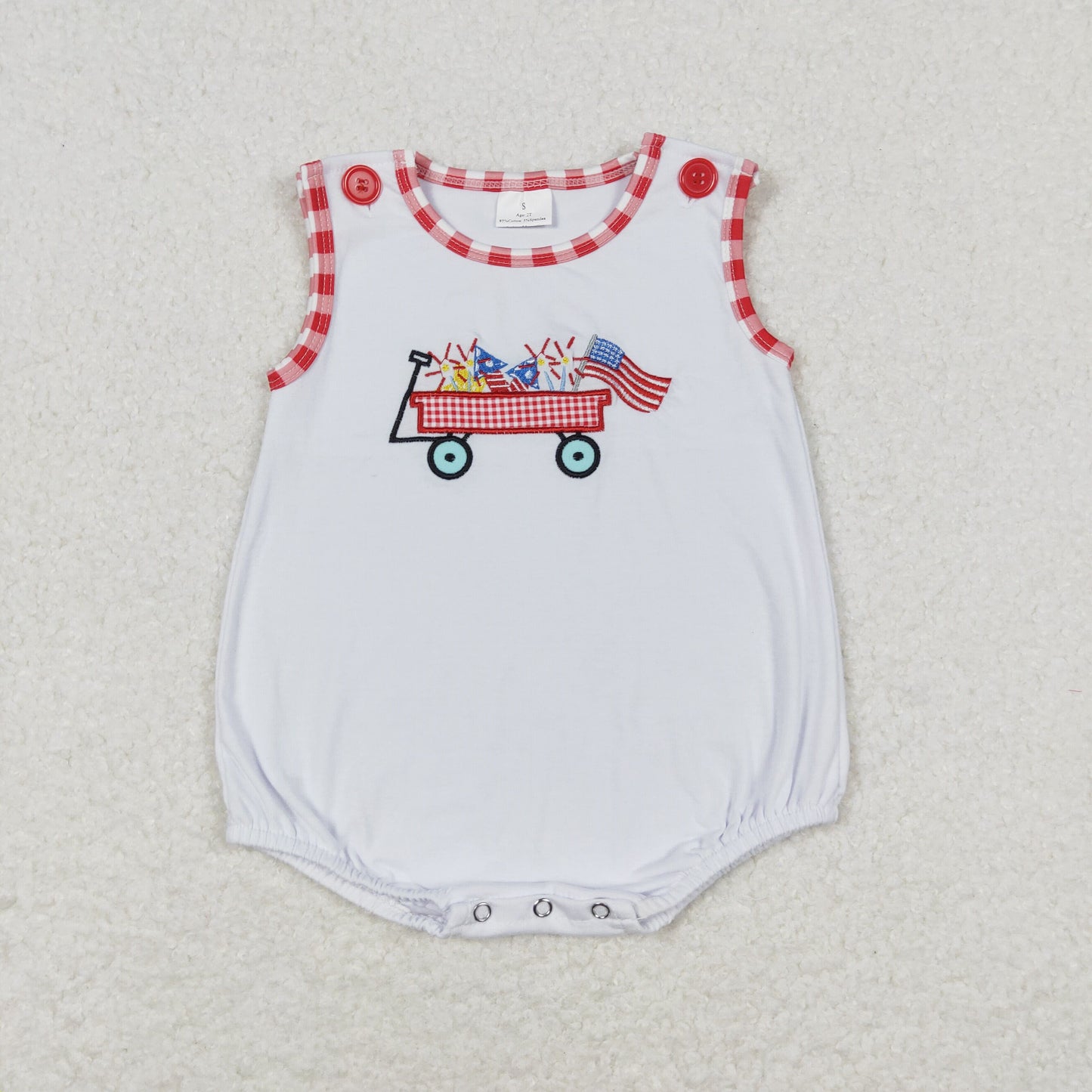 Baby Boy Sleeveless Embroidery Flag July 4th One Piece Romper