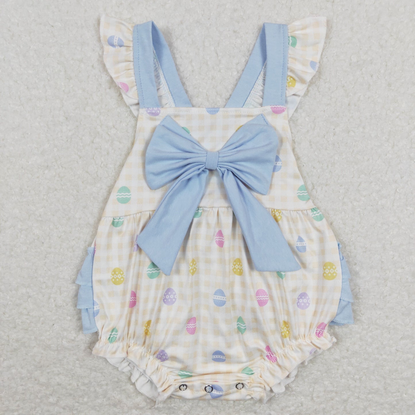 SR0656 Baby Girl Easter Eggs Ruffle Bow Romper