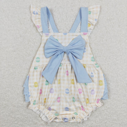 SR0656 Baby Girl Easter Eggs Ruffle Bow Romper