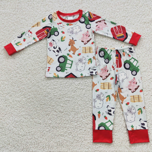 BLP0197 Baby Boy Long Sleeves Shirt Pants Farm Outfit Pajamas