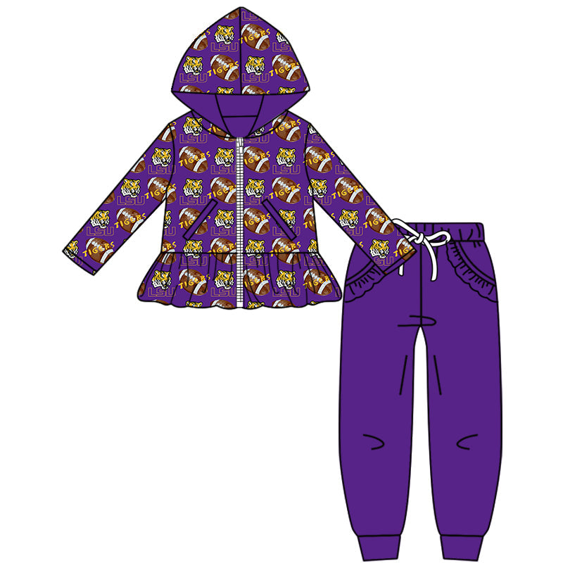 ( Moq 5 each style ) Baby Boy Girl Team Tigers Sibling Purple Pants Dress Set 8.20