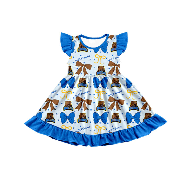 ( Moq 5 each style ) Baby Girl Toddler Team Bears Bows Sibling Dress Set 6.25