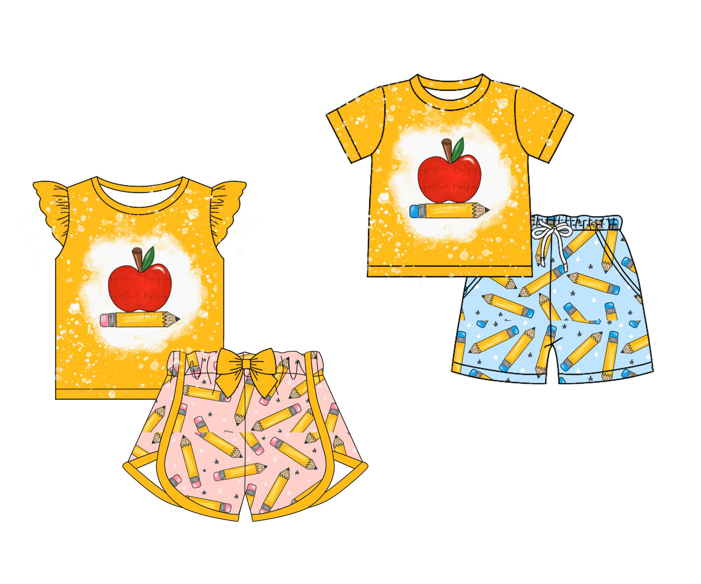 Baby Boy Girl Back To School Apple Pencil Sibling Set ( Moq 5 Each Style ) 12.27