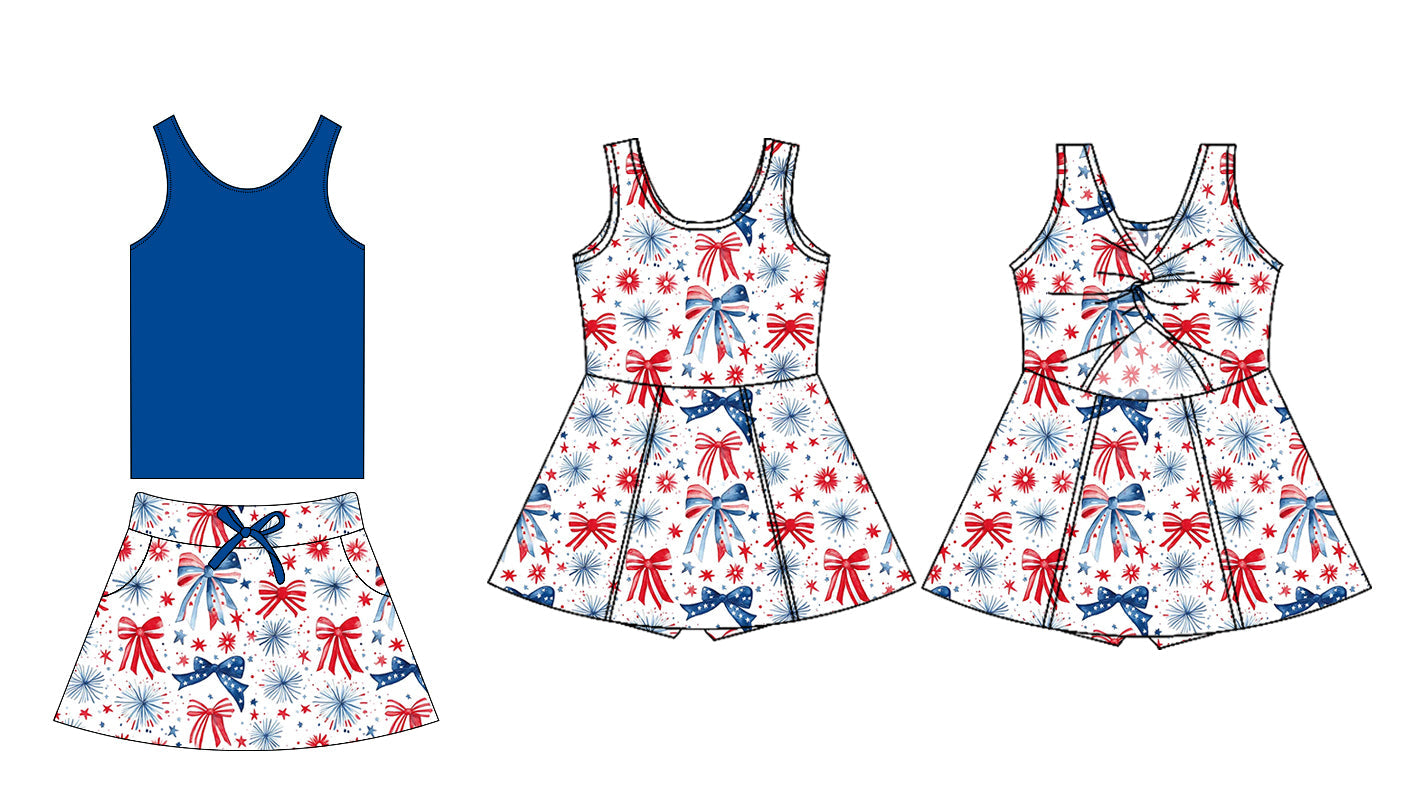 Baby Girl Sleeveless 4th Of July Bows Sibling Dress Set ( Moq 5 Each Style ) 3.12