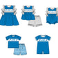 ( Moq 5 ) Baby Girls Toddler Blue Short Sleeves Team Knee Length Dress