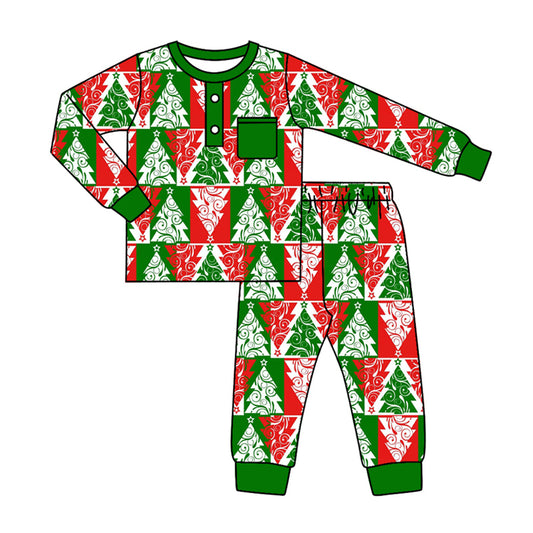 Baby Boy Christmas Red Green Tree Shirt Pants Pajamas Set