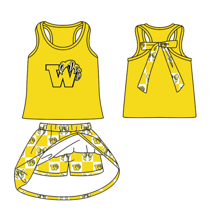 ( Moq 5 Each Style ) Baby Boys Girls Toddler Yellow Bows Team Sibling Shorts Dress Sets Clothing