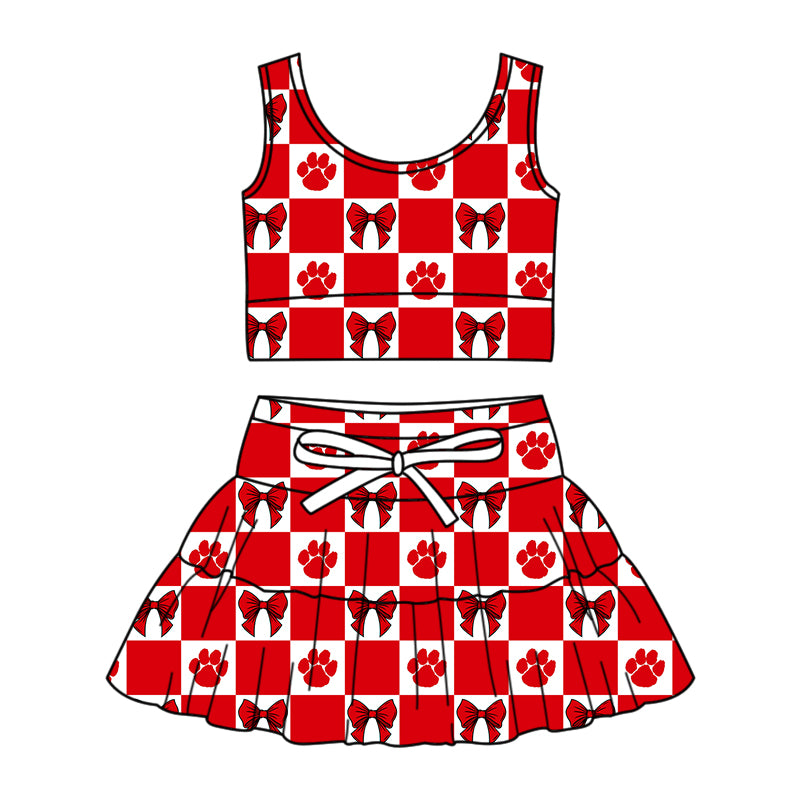 ( Moq 5 ) Baby Girls Kids Bows Red Checked Tops Shorts Skirt Team Set