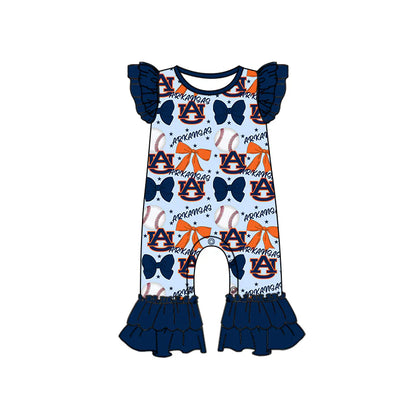 ( Moq 5 each style ) Baby Girl Toddler AU Team Bows Baseball Sibling Romper Dress Set 6.13