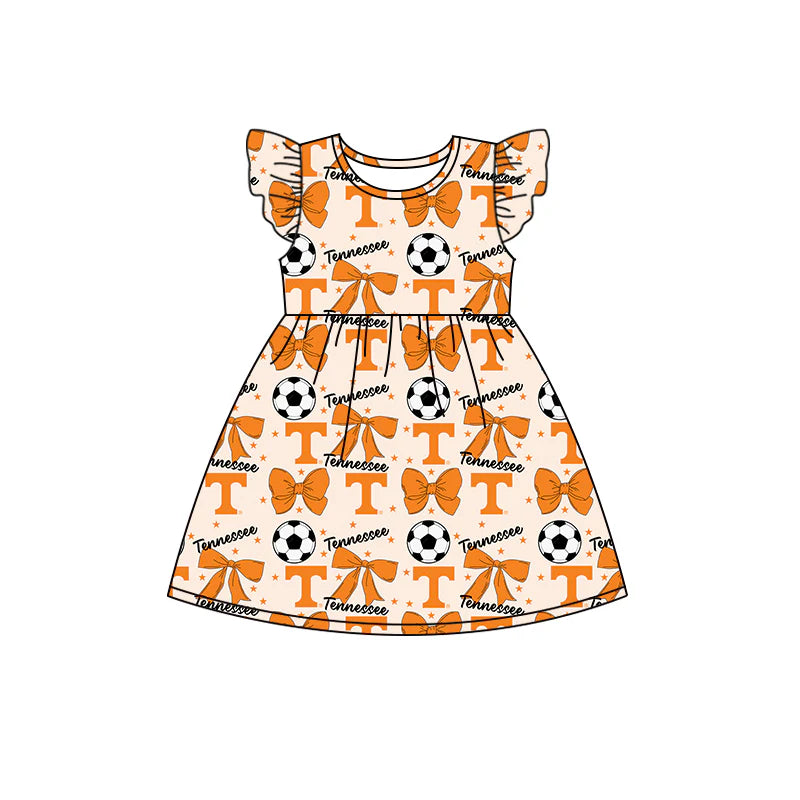 ( Moq 5 each style ) Baby Girl Toddler T Team Orange Bows ‌Soccer‌ Sibling Romper Dress Set 6.14