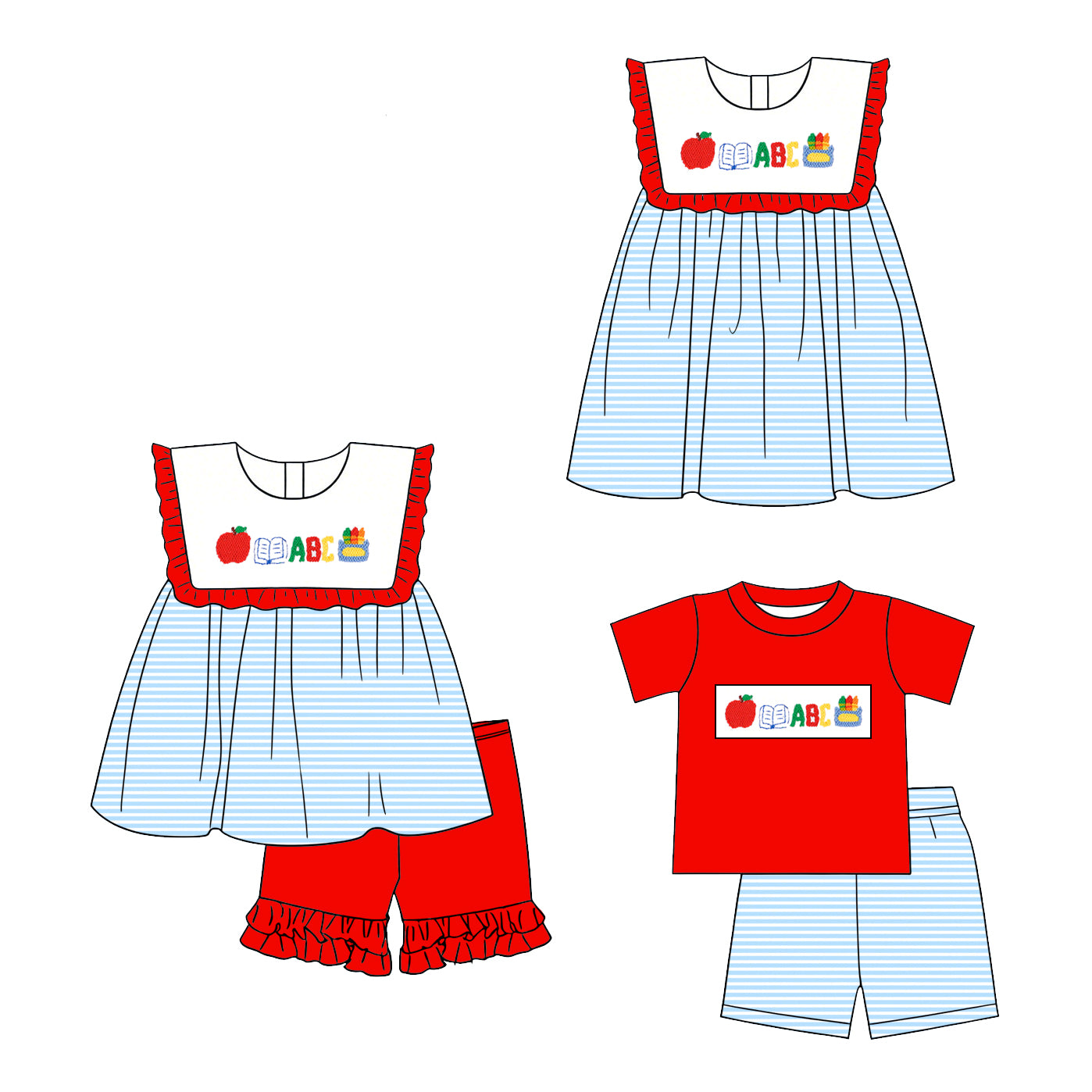 ( Moq 5 Each Style ) Baby Girls Kids Short Sleeves Back to School Sibling Summer Sets Dresses