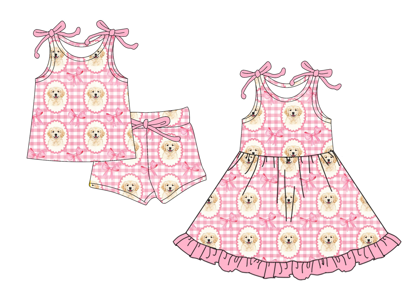 ( Moq 5 Each Style ) Sibling Baby Girls Kids Dogs Bows Romper Dress Set Clothes