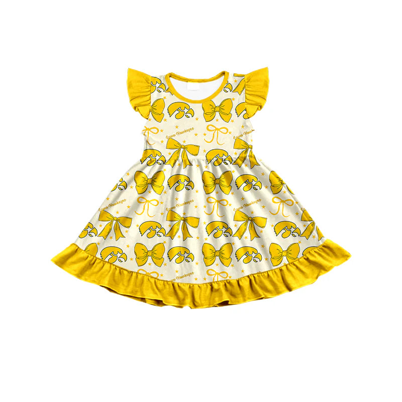 ( Moq 5 each style ) Baby Girl Toddler Team Yellow Bows Sibling Dress Set 6.26