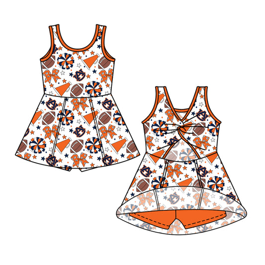 ( Moq 5 ) Baby Girls Toddler Sleeveless Orange Bows Cheer Football Shorts Ruffle Dress Team Clothes