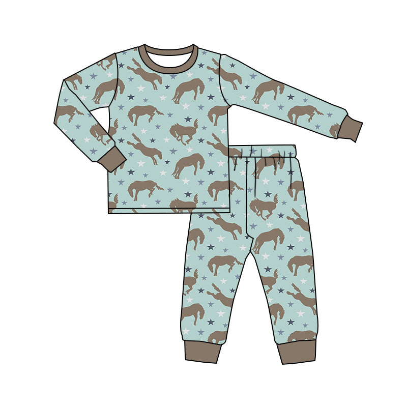 Baby Boy Toddler Long Sleeves Horse Stars Shirt Pants Pajamas Set