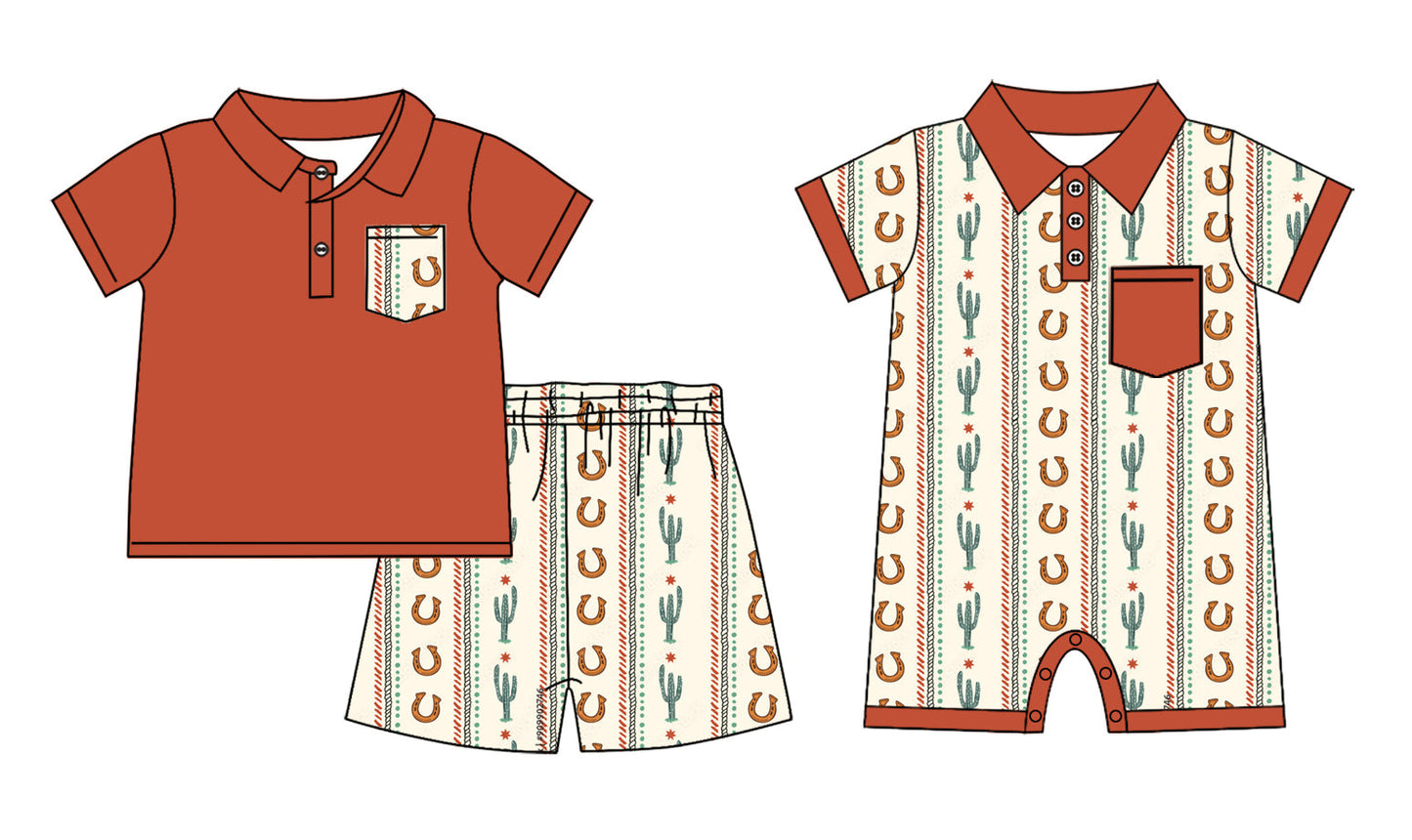 Baby Boy Short Sleeves Western Cactus Sibling Romper Set ( Moq 5 Each Style ) 2.8
