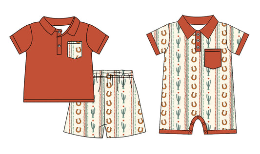 Baby Boy Short Sleeves Western Cactus Sibling Romper Set ( Moq 5 Each Style ) 2.8