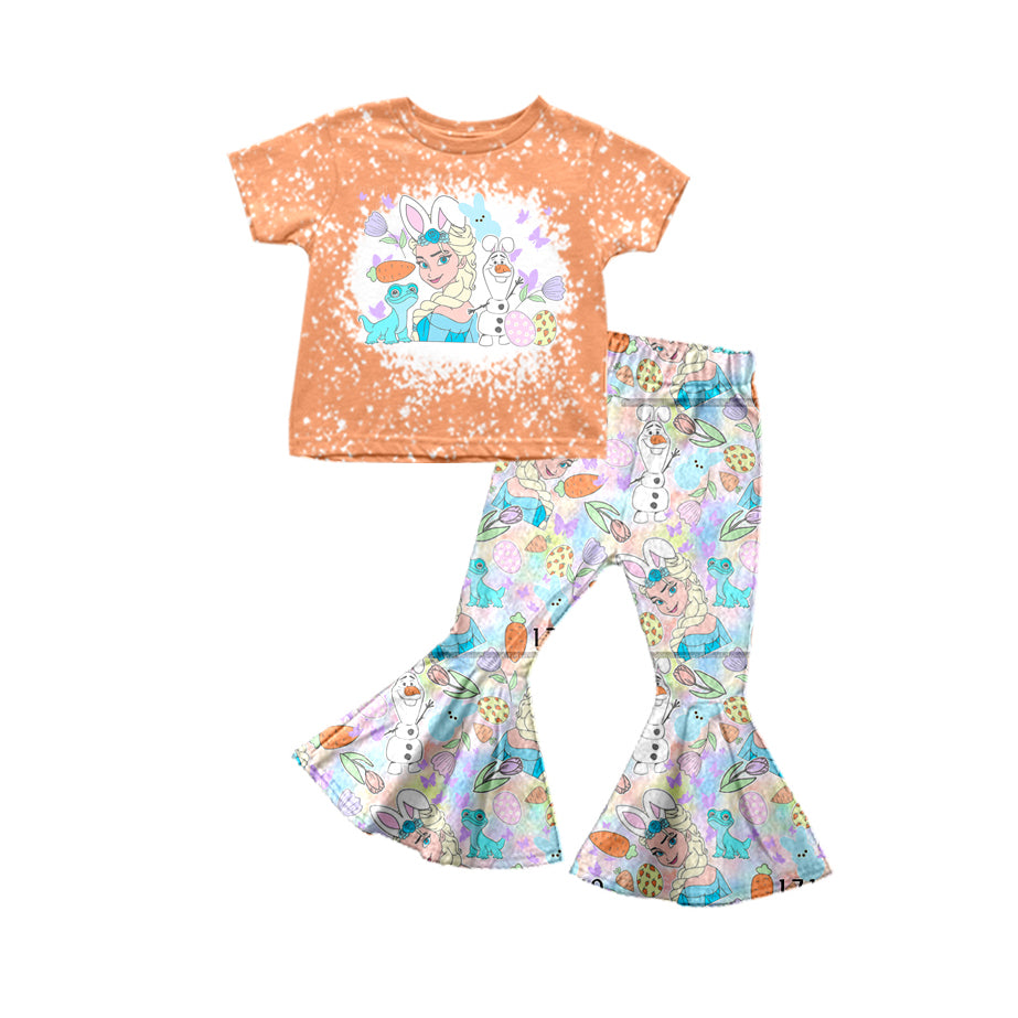 Baby Girl Toddler Short Sleeves Egg Flower Princess Shirt Bell Pants Easter Set