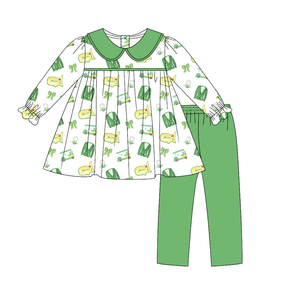 Baby Girl Long Sleeves Golf Tops Green Pants Set