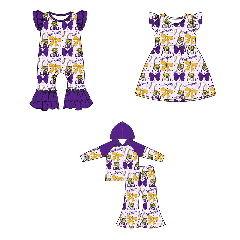 ( Moq 5 each style ) Baby Girl Toddler Team Bows Baseball Sibling Romper Dress Set 6.13