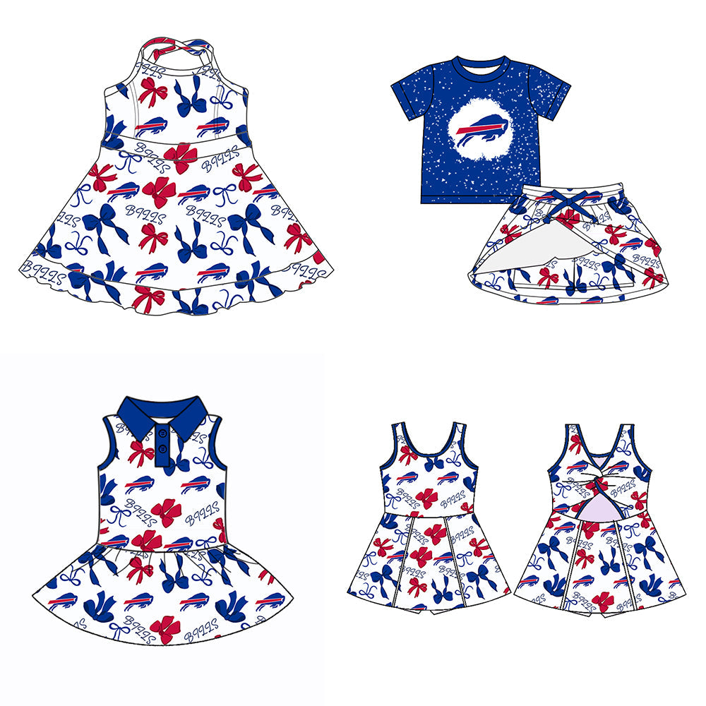 ( Moq 5 each style ) Baby Girl Team Sibling Red Blue Bows Dress Set 5.28