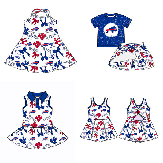 ( Moq 5 each style ) Baby Girl Team Sibling Red Blue Bows Dress Set 5.28
