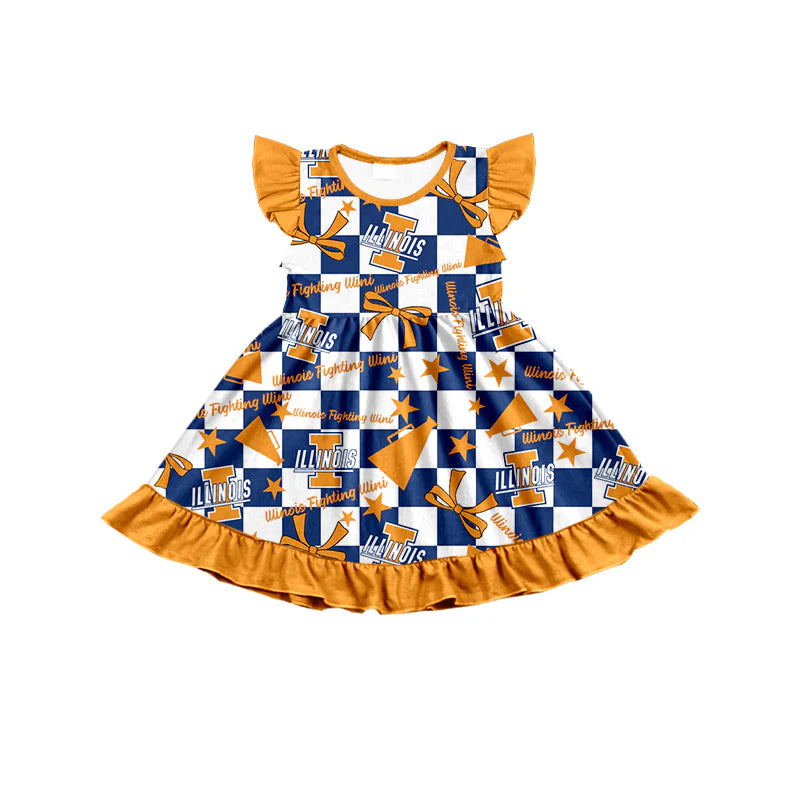 ( Moq 5 each style ) Baby Girl Toddler I Team Bows Cheer Sibling Checked Dress Set 6.30