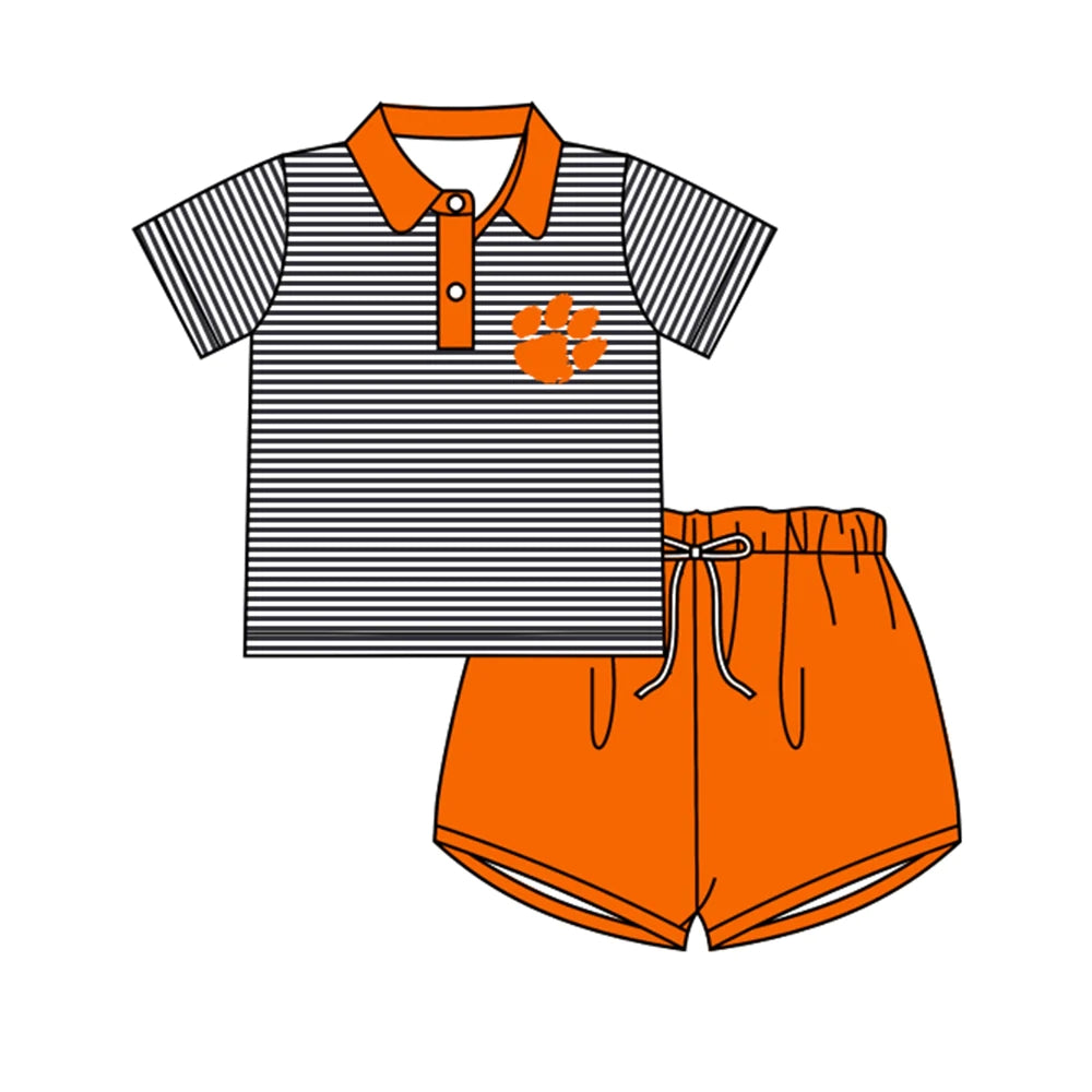 Moq 5 Baby Boy Short Sleeves Stripes Shirt Orange Shorts Team Set