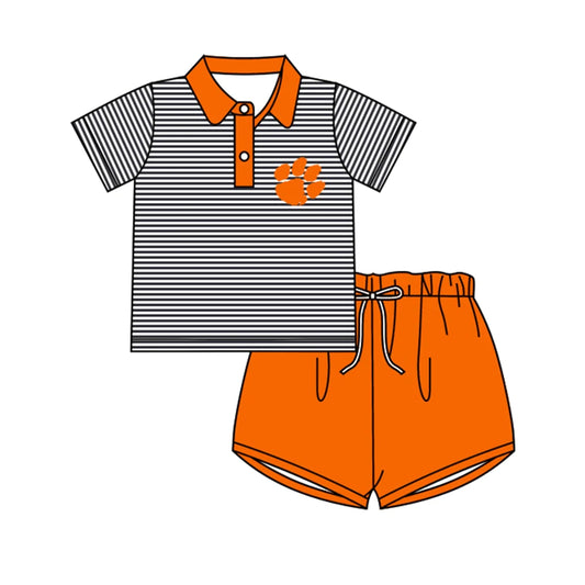 Moq 5 Baby Boy Short Sleeves Stripes Shirt Orange Shorts Team Set