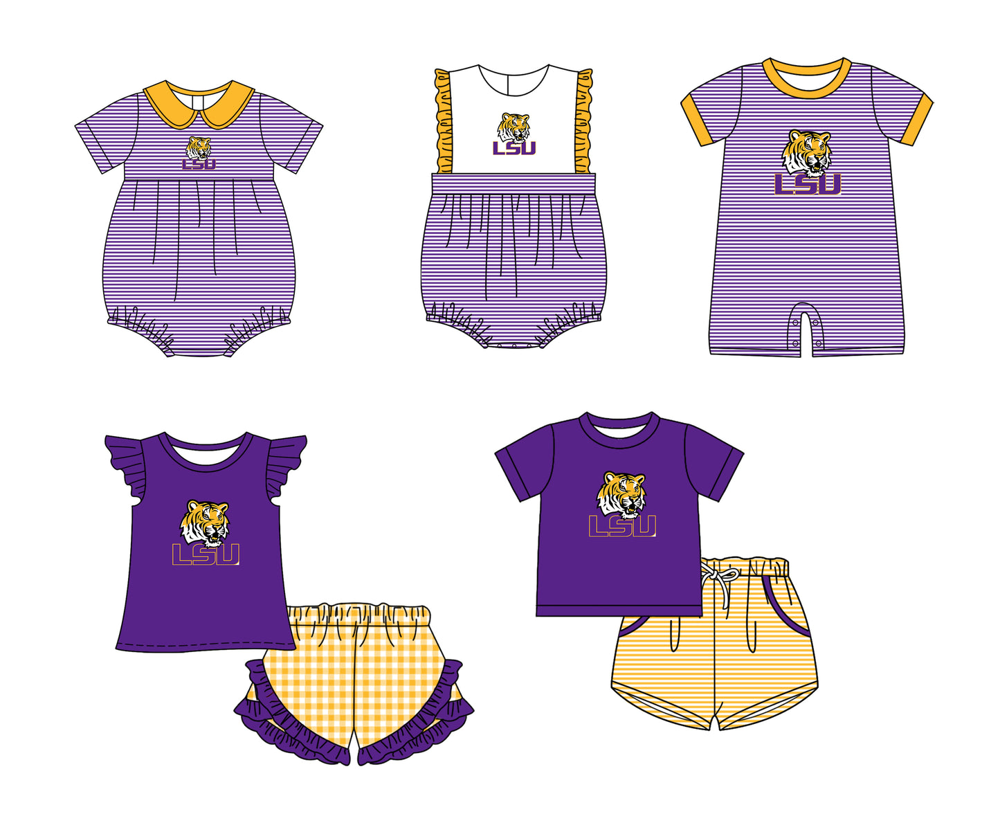 ( Moq 5 Each Style ) Baby Boys Girls Kids Purple Stripes Team Sibling Rompers Sets