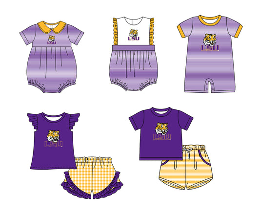 ( Moq 5 Each Style ) Baby Boys Girls Kids Purple Stripes Team Sibling Rompers Sets
