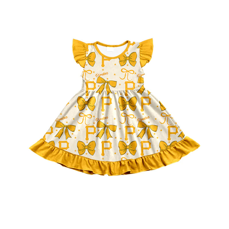 ( Moq 5 each style ) Baby Boy Girl Toddler P Team Yellow Bows Sibling Shirt Dress Set 6.21