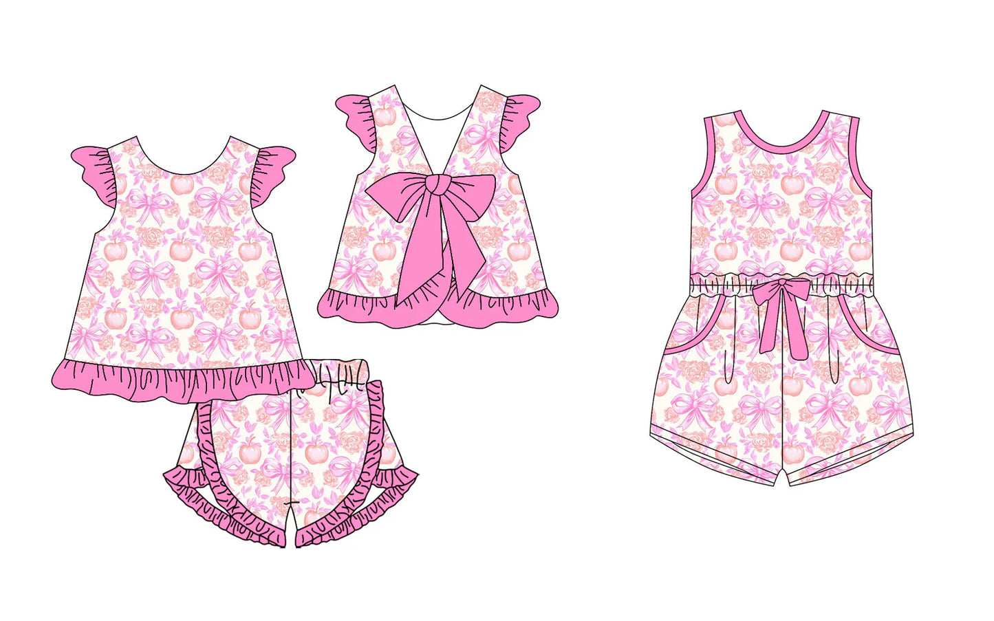 ( Moq 5 Each Style ) Baby Girls Toddler Flower Bows Sibling Jumpsuit Set