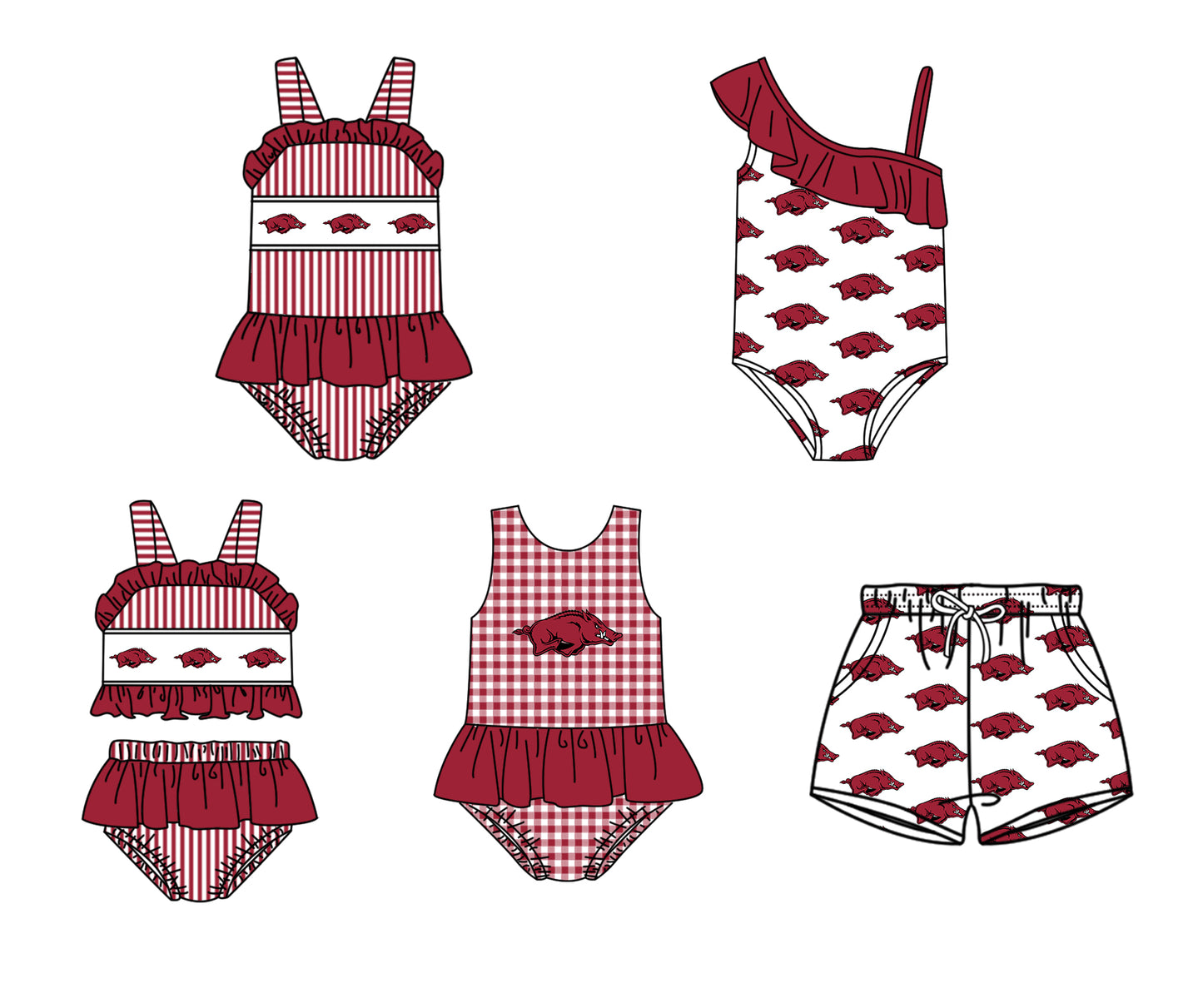 ( Moq 5 Each Style ) Baby Boys Girls Pigs Sibling Team Sets Swimsuits Football Clothes