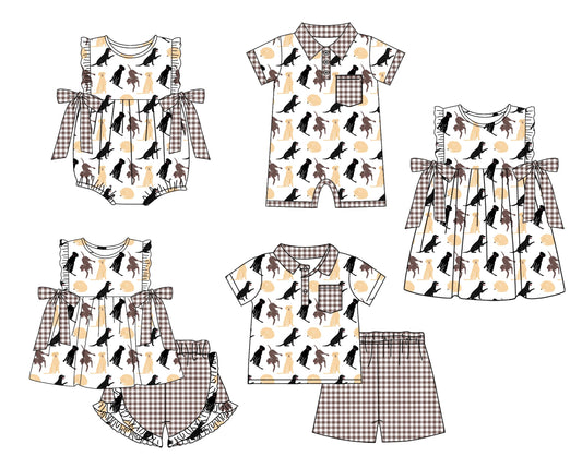 Baby Boy Girl Short Sleeves Dogs Sibling Romper Dress Set ( Moq 5 Each Design ) 12.12